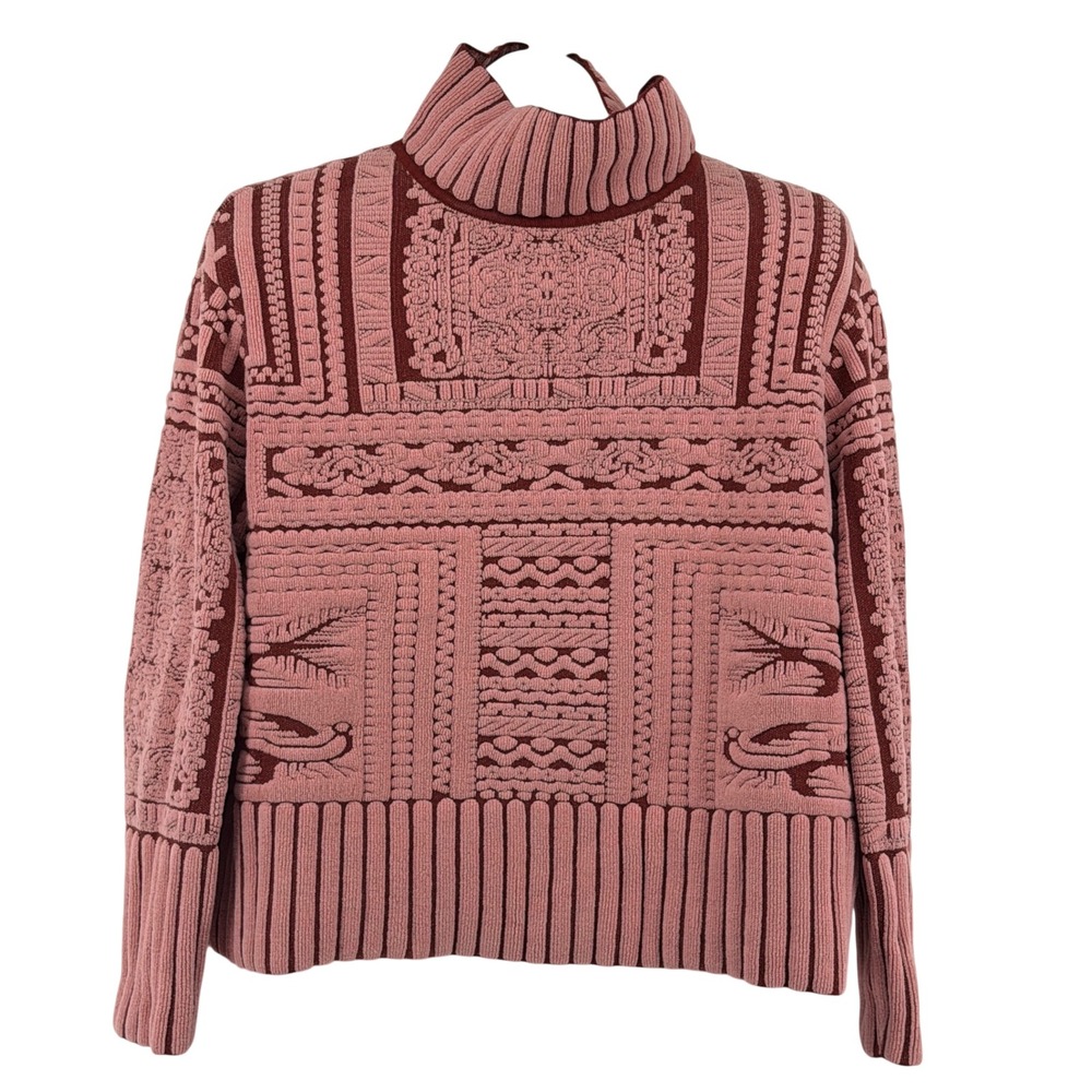 IVKO Brocade Pattern Pullover Women 40/42 Powder Pink Mock Neck Sweater